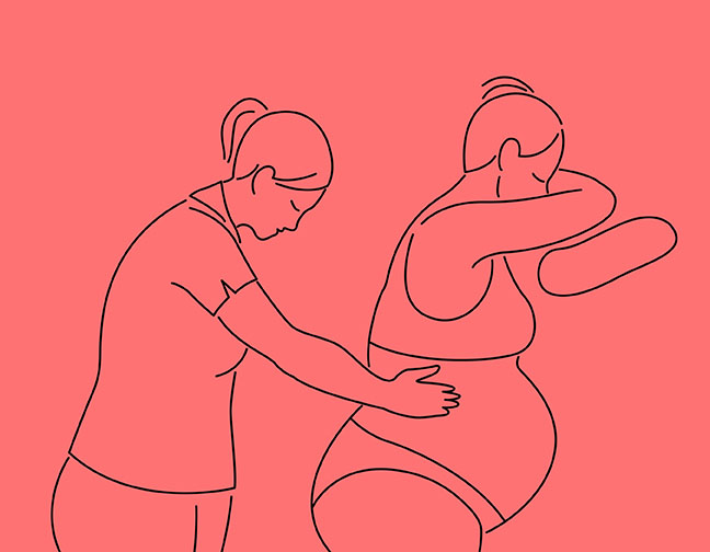 Abstract illustration of a doula helping a mother give birth